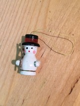 Vintage Wooden Mini Snowman Christmas Ornament - £3.73 GBP