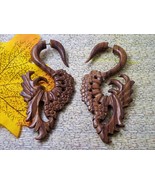 Peacock Dreams Fake Gauges Brown Wood Earrings Faux Gauges Woman&#39;s Split... - £18.17 GBP