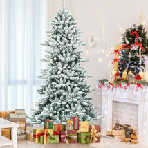 Artificial Christmas Fir Tree 7-Feet Snow Flocked Slim Metal Stand 1108 Tips - £145.75 GBP