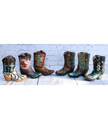 Rustic Western Crosses Tooled Leather Finish Mini Cowboy Boots Figurine ... - $829.39 MXN