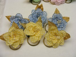 Vintage Handmade Napkin Rings Set of 6 Yellow &amp; Blue Check Beaded Pollen #7 - $368.72 MXN