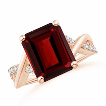 ANGARA Emerald-Cut Garnet Crossover Shank Cocktail Ring for Women in 14K Gold - £1,873.83 GBP