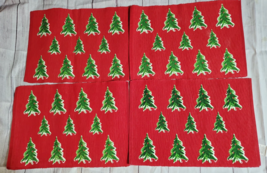 Newbridge Christmas Tree Red Placemats 19&quot; x 13&quot; Cotton Rayon Set of 4 Rectangle - £13.47 GBP