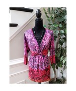 One World Shirt Women Size XL Pink Black Polyester A-Line Long Sleeve - $35.20 CAD