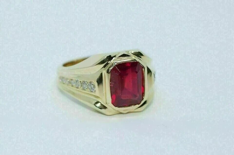 2.50Ct Emerald Cut Lab Created Ruby Men's Wedding Ring 14k Yellow Gold Plated Item image 3