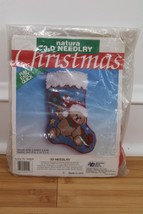 Vtg 1991 Natura 3-D Needlry Christmas Bear Candy Cane Needlepoint Stocking 3DS05 - £16.70 GBP