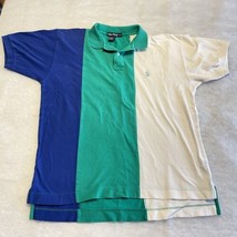 NAUTICA Vintage 90s Vertical Block Stripe Polo Shirt Men&#39;s L USA Blue Green - £19.45 GBP