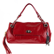 JENRIGO Italian Made Natural Red Glazed Leather Designer Flap Bag with Tassel - £472.32 GBP