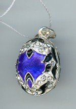Russe Faux Argent Oeuf Pendentif, Bleu Profond Répandu &amp; Décor W/Pierres... - $957.43 MXN