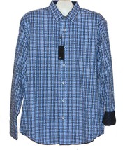 Quieti Blue Navy Plaids Fancywork Men&#39;s Cotton Shirt Size XL - £29.62 GBP