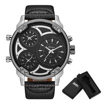 Oulm Watches Big Size Dial Military Watch Multiple Time Zone Leather Strap Male  - £47.09 GBP