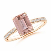 ANGARA Emerald-Cut Morganite Cocktail Ring with Diamond Accents - £899.69 GBP