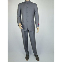 Men Apollo King Banded Collarless suit Mandarin 5 Button Wide leg M5-3 Gray New image 2