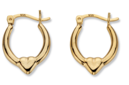18K Gold Sterling Silver Heart Hoop Gp Earrings 3/4" Diameter - $99.99