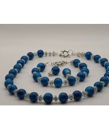 Handmade Jewlery Set-Neckles, Bracelet &amp; Earrings-Elegant Sea Blue Set - $335.85 MXN