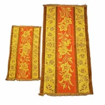 Fieldcrest Floral Fringed Set Bath And Hand Towel Yellow And Orange Vtg - £23.31 GBP