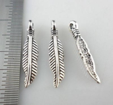 10 Feather Charms Antiqued Silver Western Pendants Boho Findings 30mm - £2.44 GBP