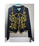 Vintage Cove Creek Sweater Cardigan Black Gold Scroll Embroider Womens S... - $38.45