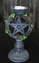 Wicca Pentagram Star In Circle With Celtic Knotwork Ivy Vine Votive Candleholder - £16.77 GBP