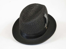 Men's BRUNO CAPELO Stingy Brim Fedora Braid Straw Hat Santa Cruz SC616 Black image 2