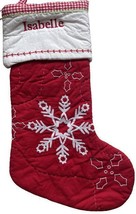 Pottery Barn Kids Quilted Snowflake Christmas Stocking Monogrammed ISABELLE - £19.78 GBP