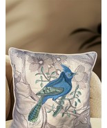 COTTAGECORE DECO PILLOW BLUE BIRD &amp; FLORAL 16”x16” DOWN FILLED ZIPPER CO... - $21.90