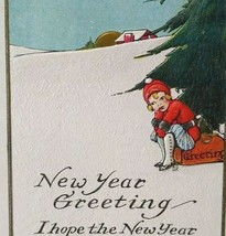 Vintage New Years Greetings Postcard Seated Child Sun Rise 1917 Java NY Serie 89 - £10.46 GBP