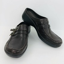 Easy Spirit Daytrip Brown Leather Size 8 Slip On Mule Clog Buckles Wedge Heel  - £31.96 GBP