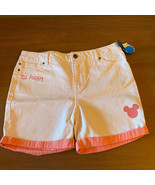 Disney Pink Peach Be Happy Mickey Mouse Junk Food Girl Jean Denim Shorts XL - $19.79