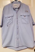 Columbia PFG Omni-Shade Vented Mens Large Button Up Fishing Shirt Light Blue - £12.44 GBP