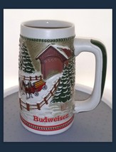 Budweiser Beer Holiday Christmas Stein Mug Clydesdales by Ceramarte Snowy Bridge - £32.06 GBP