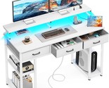 48 Inch Computer Desk With 3 Drawers, Gaming Desk With Led Lights &amp; Powe... - £203.06 GBP
