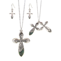 Too Blessed To Be Stressed Cross Pendant Necklace And Earrings Set White Gold - £11.13 GBP
