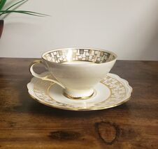 Seltmann Weiden Bavaria W. Germany Gold Geo Pattern Porcelain Teacup &amp; S... - $29.92