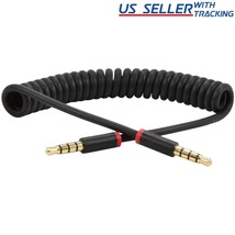 2x 3ft 4-Pole Spring Coil 3.5mm Aux Cable w/ Mic Stereo Audio Cord (2-Pack) - £11.98 GBP