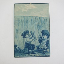 Victorian Trade Card Boy &amp; Girl Play By Fence Doll Flower J. Ives Antiqu... - £7.86 GBP