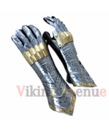 Medieval Gauntlet Gloves Armor Pair Brass Accents Knight Crusader Steel ... - £59.57 GBP