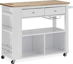 Christopher Knight Home Deborah Kitchen Cart With Wheels, White, Natural - £295.54 GBP