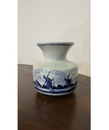 Vintage Delft Vase 3.5&quot; Tall Hand Painted Blue Scene With Flourishes Cer... - €11,72 EUR