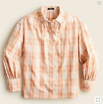 New J Crew Peach Orange Plaid Light Cotton Flannel Gathered Button Up Shirt M - £27.45 GBP
