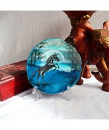 Blue agate ornament decoration, unicorn painting, beast under the moonlight - $70.00