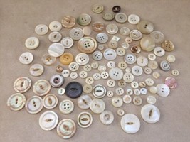 Vtg Lot 100 Mother of Pearl Shell Plastic Two Four Hole Shank Buttons .7... - £31.45 GBP