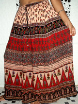 GYPSY HIPPIE ETHNIC TRADITIONAL CAMEL COTTON HAND BLOCK PRINT BOHO LONG ... - $30.60