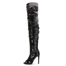 Amazing Hot Bling Boots Glitter Women Long Boot Sexy Ladies Peep Toe Over-The-Kn - £99.05 GBP