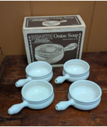 Vtg Set of 4 Pfaltzgraff  12 oz. White Stoneware Onion Soup Bowls w/ Han... - £32.59 GBP