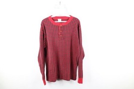 Vintage 90s LL Bean Mens Large Faded Long Sleeve Henley T-Shirt Red Plaid USA - £38.89 GBP