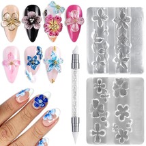 Silicone Nail Art Molds 2PCS 3D Flowers Nail Charm Molds with Carving Pe... - $364.62 MXN