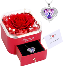 Mothers Day Gifts for Mom, Preserved Red Real Rose with Necklace, Flower... - £17.17 GBP