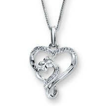 0.15Ct Round Moissanite Sterling Silver Mother and Child Heart Pendant Necklace - £157.34 GBP
