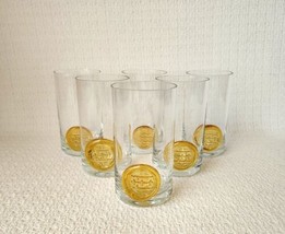 Unique Highball Glasses Amber Chinese or Japanese Knob Medallion ~ Set of 6 - $79.19